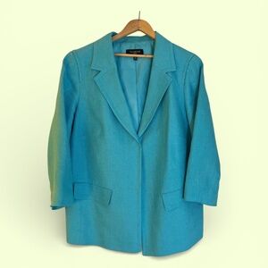 Talbots Open Front Turquoise Linen Blazer 14W